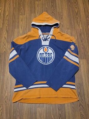 Old Time Hockey Edmonton Oilers Lacer Hoodie Blue Orange NHL Mens L Streetwear